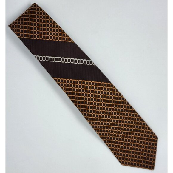 Rockabilly Geometric Necktie Tie Orange Brown Polyester 55"L 3"W VTG MCM Retro - Picture 6 of 8